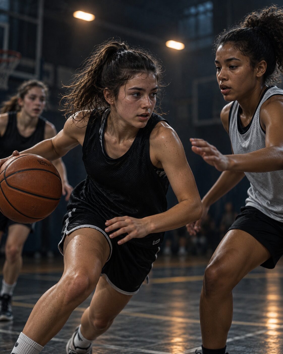 Joueuses de basket en plein match