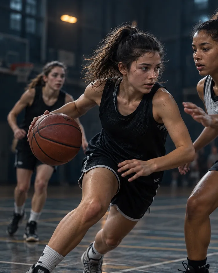 Jeunes joueuses de basket en plein match